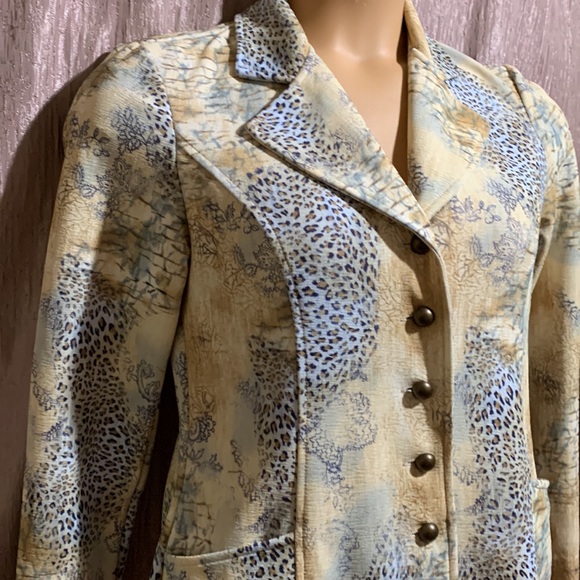 Spread Your Wings Blazer Jacket Animal Print Tan Brown Blue XS - Picture 4 of 16